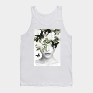 Woman With Flowers and Butterflies 3 Tank Top